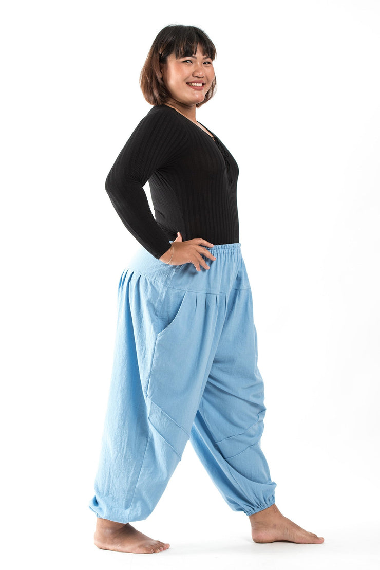 Plus Size Genie Women's Cotton Harem Pants in Light Blue