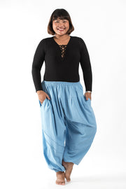 Plus Size Genie Women's Cotton Harem Pants in Light Blue