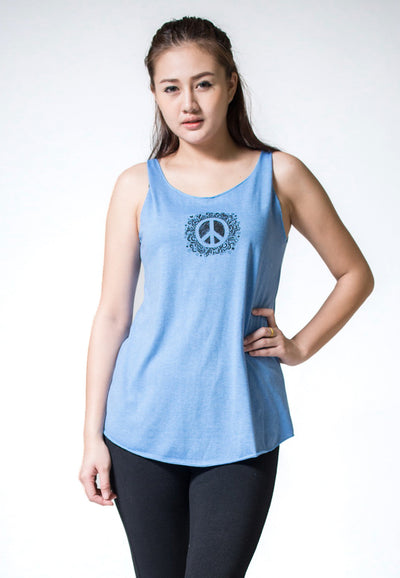 Loose Soft Vintage Style Women's Tank Tops Peace Sign Blue