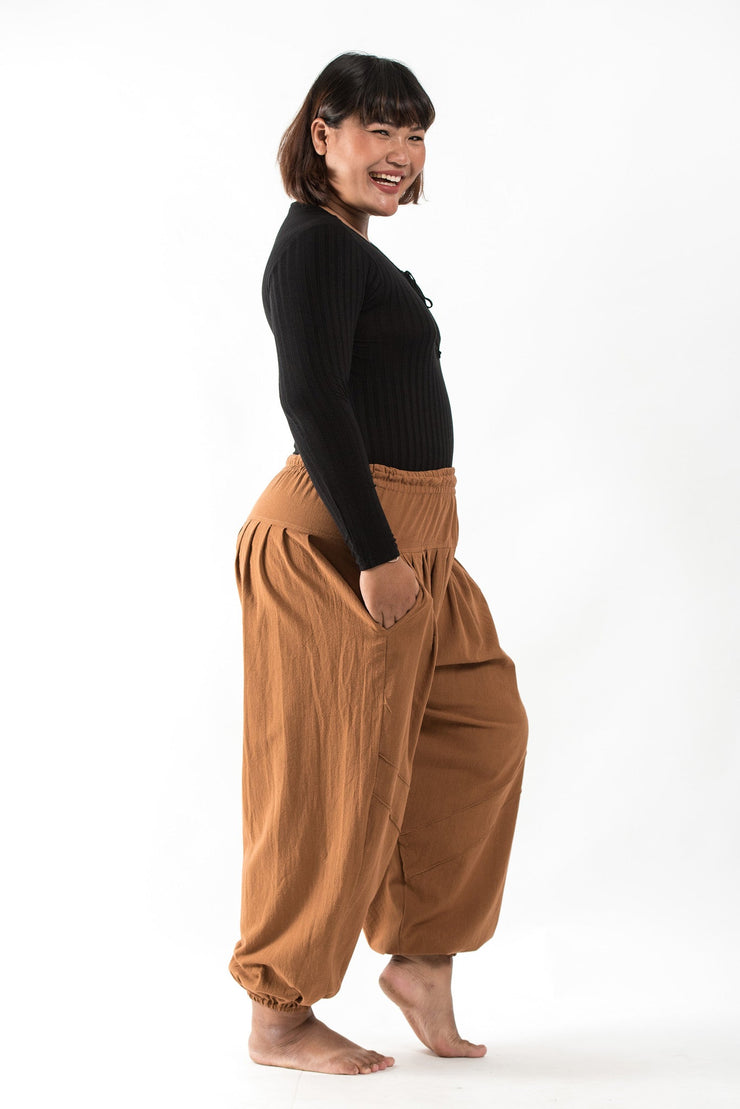 Plus Size Genie Women's Cotton Harem Pants in Brown