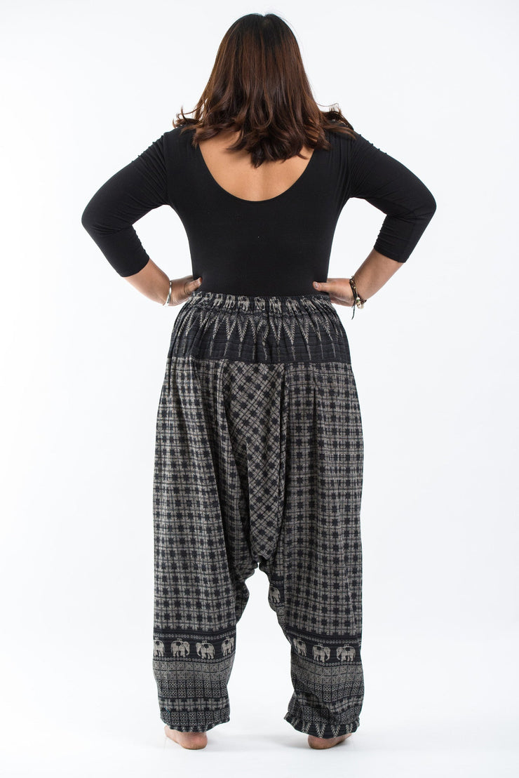 Plus Size Hill Tribe Elephant Women's Elephant Pants in Black