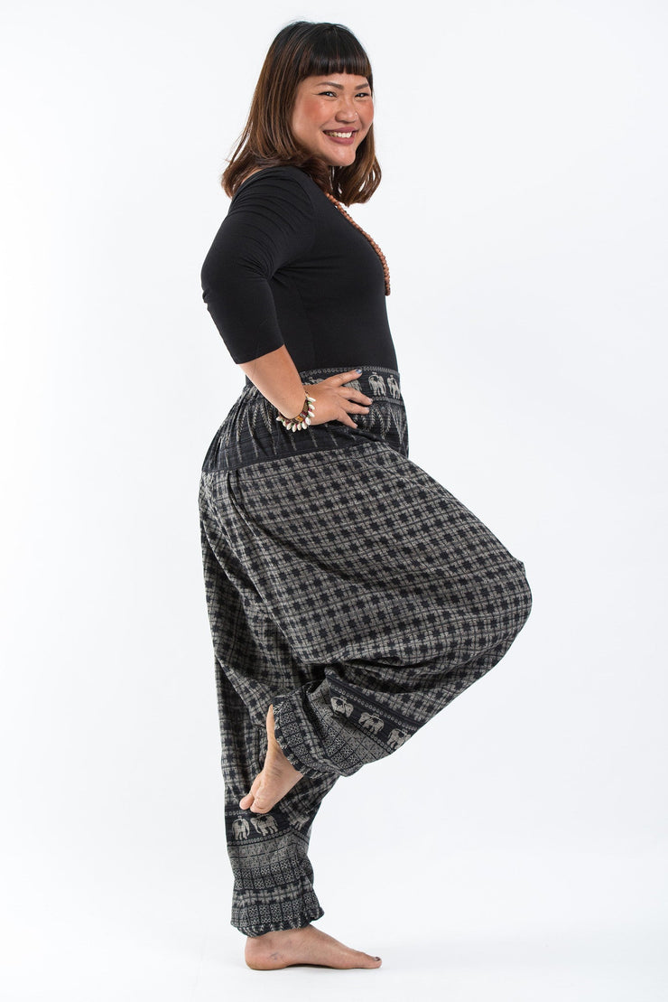 Plus Size Hill Tribe Elephant Women's Elephant Pants in Black