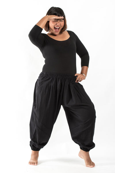 Plus Size Genie Women's Cotton Harem Pants in Black