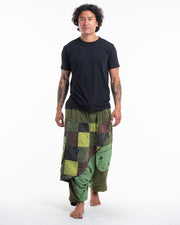 Men's Patchwork Stone Washed Low Cut Cotton Pants in Green 02