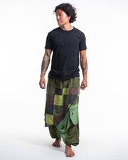 Men's Patchwork Stone Washed Low Cut Cotton Pants in Green 02