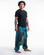 Men's Patchwork Stone Washed Low Cut Cotton Pants in Blue 02