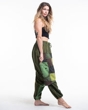 Women's Patchwork Stone Washed Low Cut Cotton Pants in Green 02