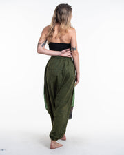 Women's Patchwork Stone Washed Low Cut Cotton Pants in Green 02