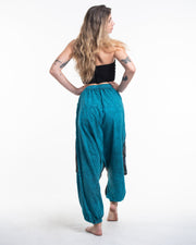 Women's Patchwork Stone Washed Low Cut Cotton Pants in Blue 02