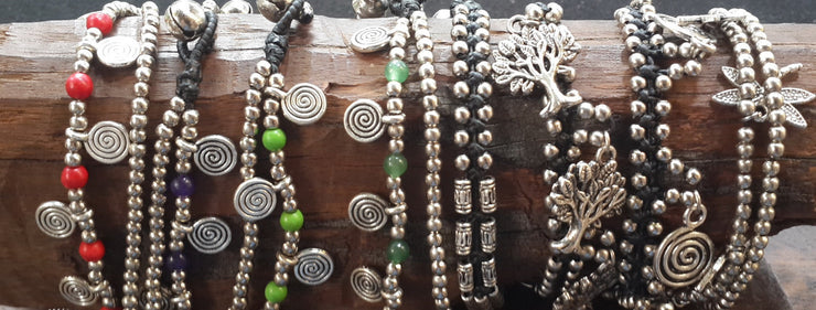 Hill Tribe Silver Bead And Tribal Block Charm Bracelets