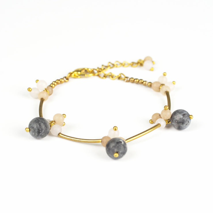 Brass Bracelet with Brass and Black Stone Beads