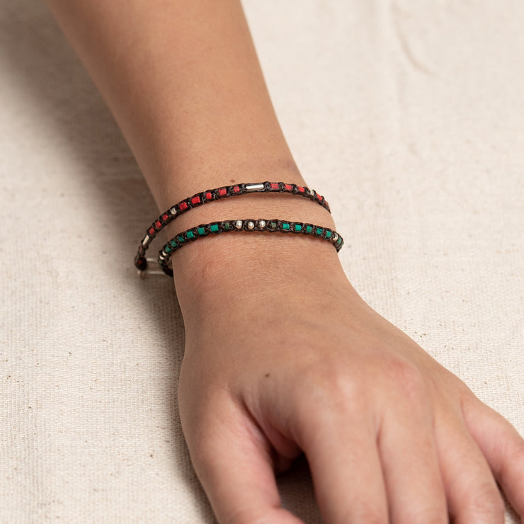 Coral and Silver Beads Bracelet in Brown