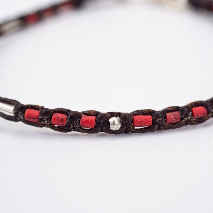 Coral and Silver Beads Bracelet in Brown