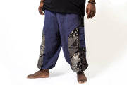 Plus Size Stone Washed Patchwork Men Unisex Pants in Blue