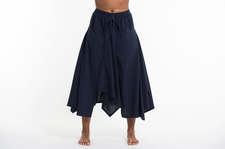 Solid Color Cotton Handkerchief Midi Skirt in Navy