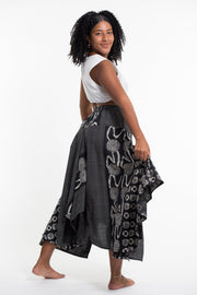 Daisy Dot Prints Cotton Handkerchief Midi Skirt in Black