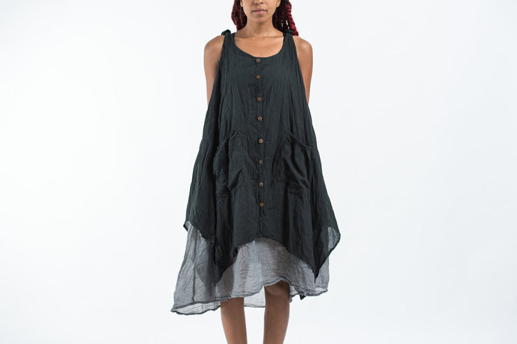 Crinkled Hill Tribe Cotton Tank Dress in Black