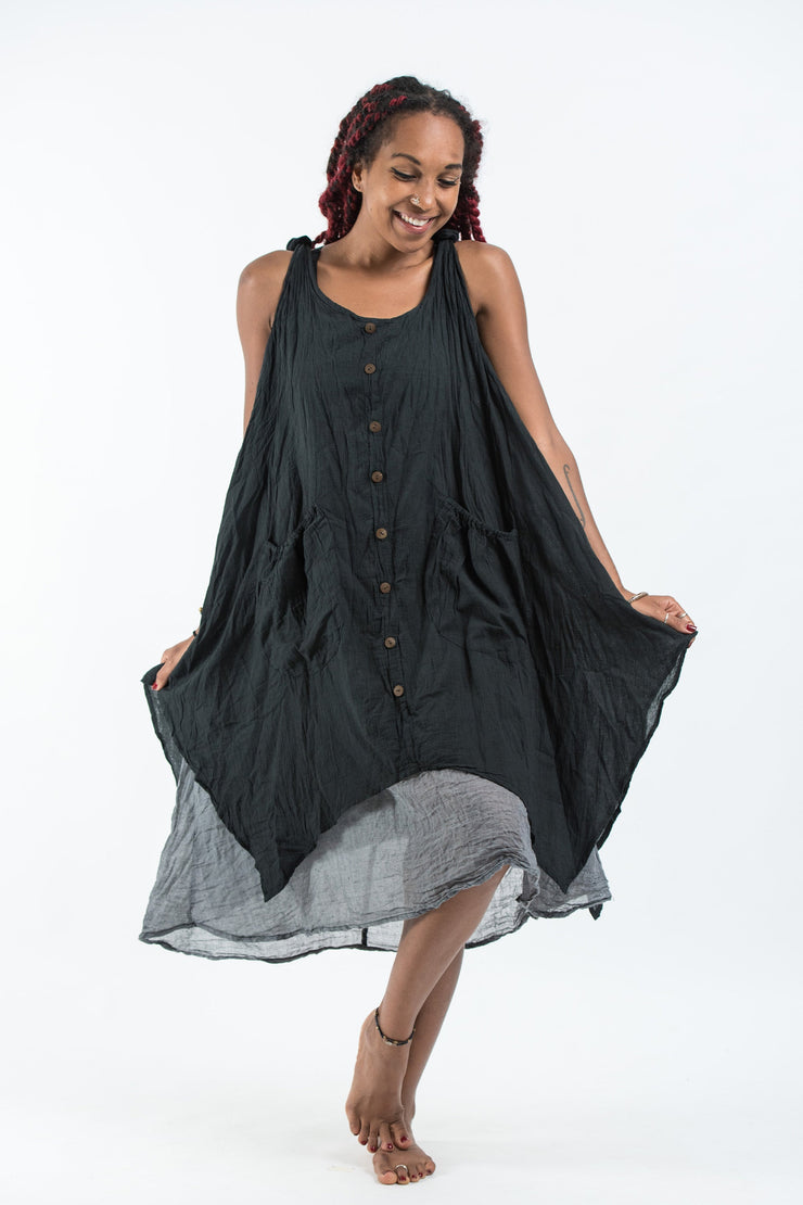 Crinkled Hill Tribe Cotton Tank Dress in Black