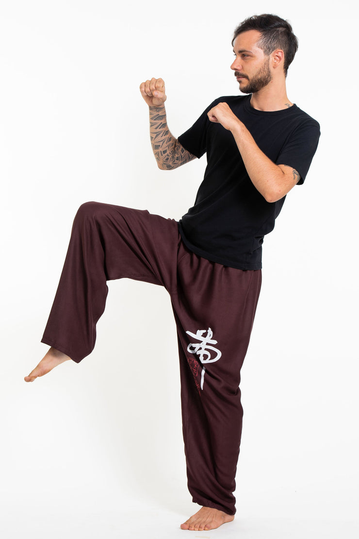 Chinese Writing Men's Thai Yoga Pants in Brown