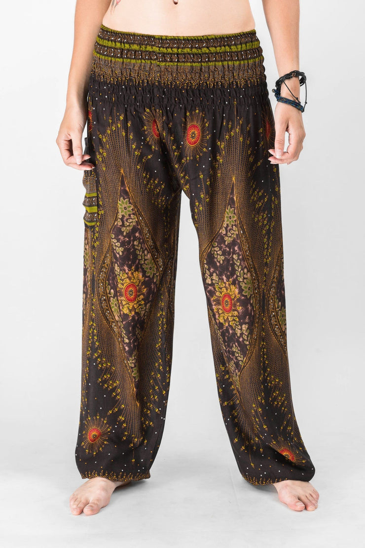 Peacock Eye Women's Harem Pants in Brown