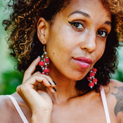 Grape Red Yarn Balls Brass Earrings