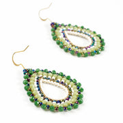 Oval Green Beads Brass Earrings