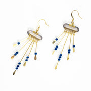 Blue Beads Bar Brass Earrings