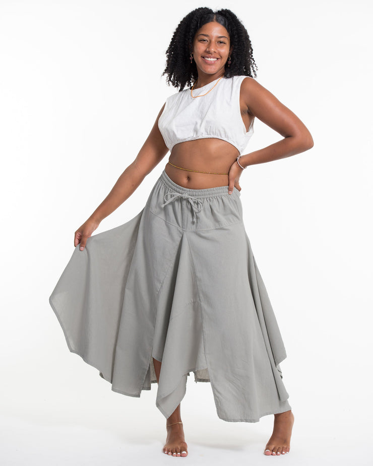 Solid Color Cotton Handkerchief Midi Skirt in Gray