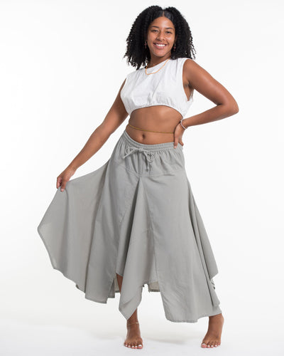 Solid Color Cotton Handkerchief Midi Skirt in Gray