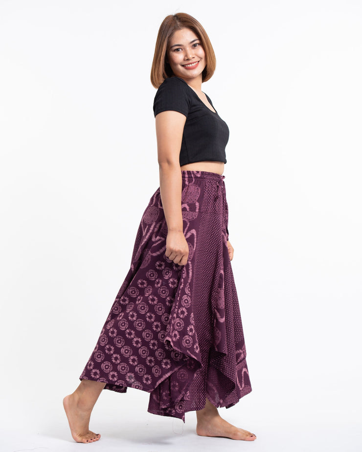 Daisy Dot Prints Cotton Handkerchief Midi Skirt in Purple