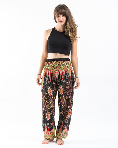 Peacock Paisley Women's Harem Pants in Black