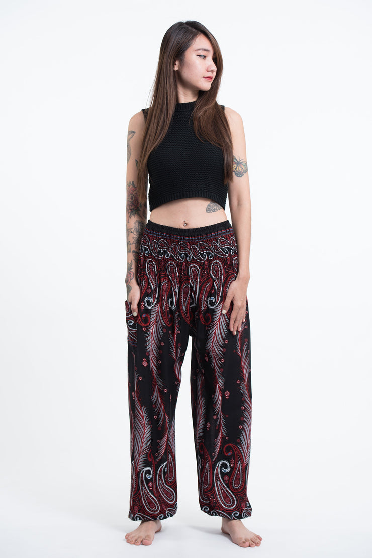 Paisley Feathers Women's Harem Pants in Black