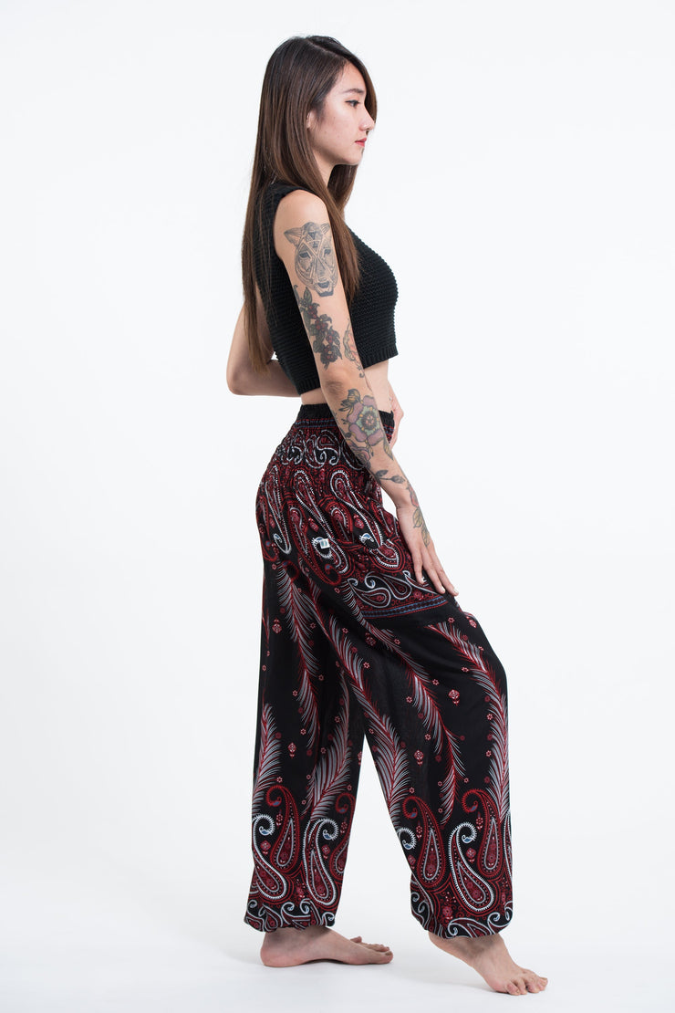 Paisley Feathers Women's Harem Pants in Black