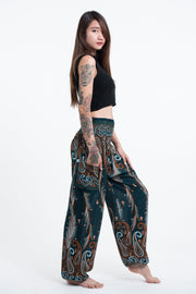 Paisley Feathers Women's Harem Pants in Green