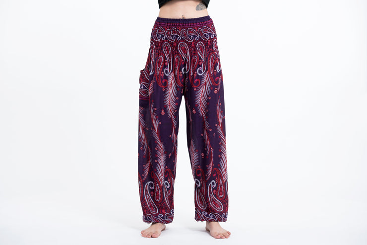 Paisley Feathers Women's Harem Pants in Purple