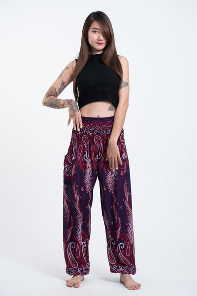 Paisley Feathers Women's Harem Pants in Purple