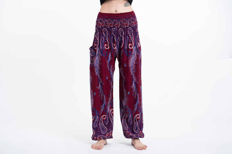 Paisley Feathers Women's Harem Pants in Red