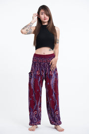 Paisley Feathers Women's Harem Pants in Red