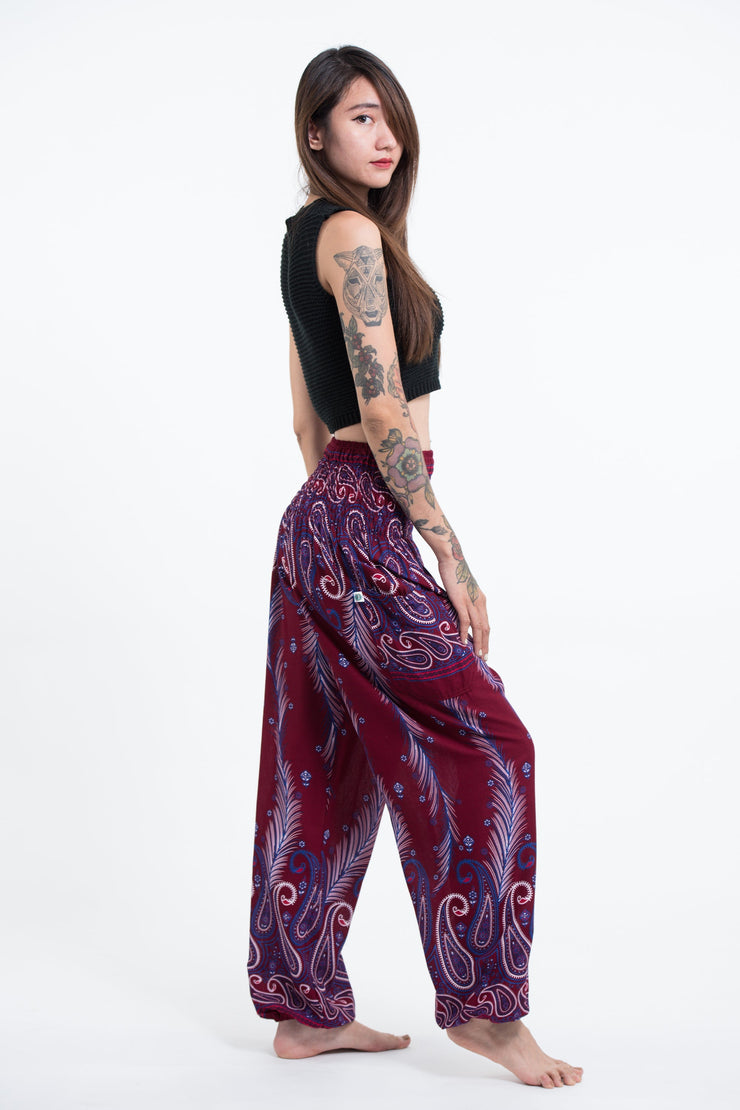 Paisley Feathers Women's Harem Pants in Red