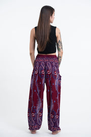 Paisley Feathers Women's Harem Pants in Red