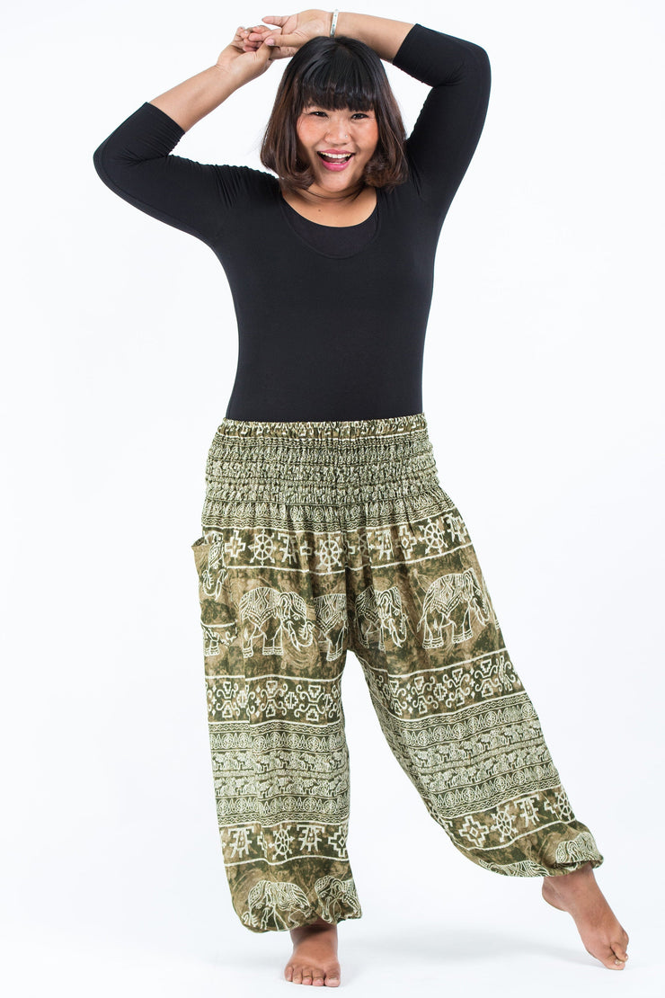 Plus Size Marble Elephant Women's Elephant Pants in Olive