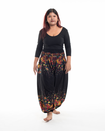 Plus Size Floral Women's Harem Pants in Black