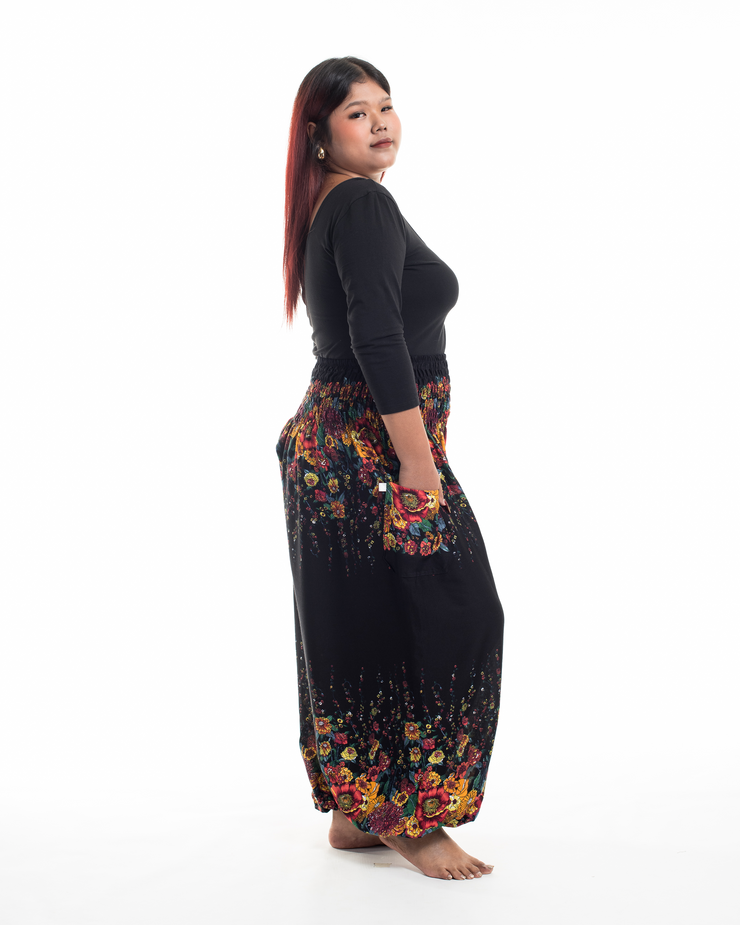 Plus Size Floral Women's Harem Pants in Black