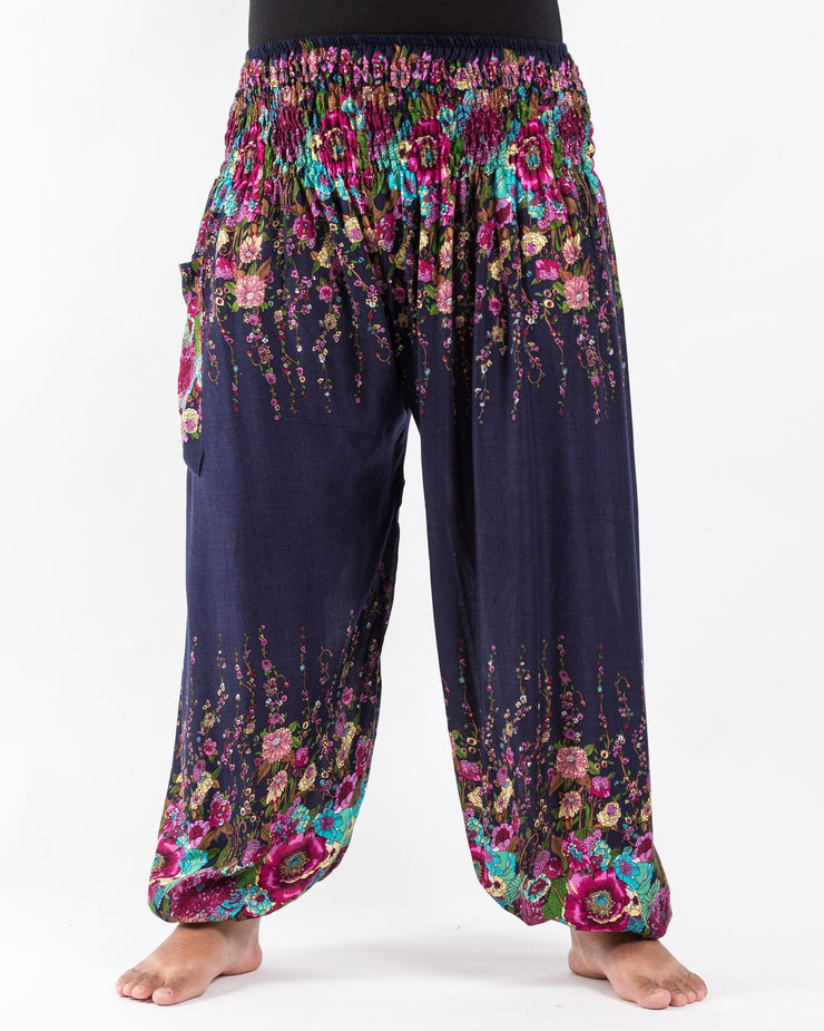 Plus Size Floral Women's Harem Pants in Blue