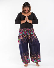 Plus Size Floral Women's Harem Pants in Blue