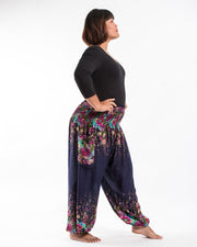 Plus Size Floral Women's Harem Pants in Blue