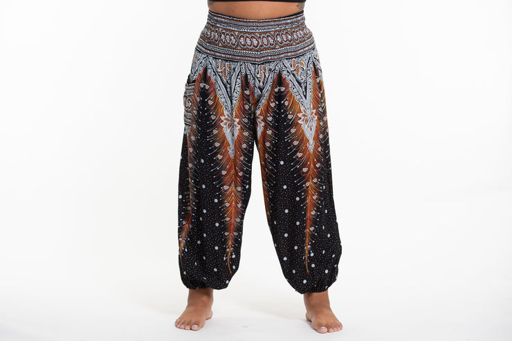 Plus Size Peacock Feathers Women's Harem Pants in Black