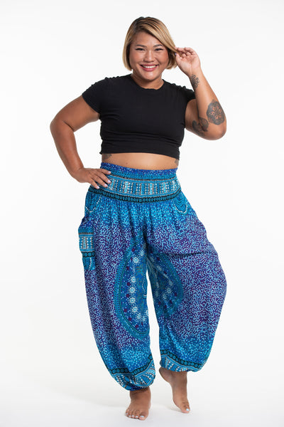 Plus Size Tribal Chakras Women's Harem Pants in Blue