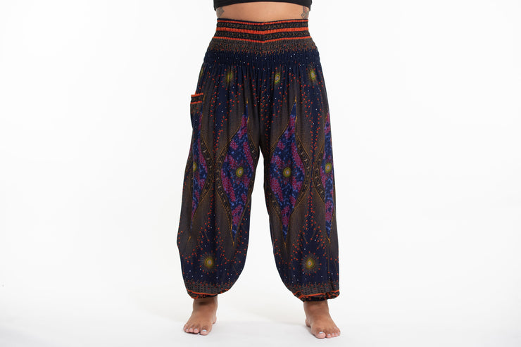 Plus Size Peacock Eye Women's Harem Pants in Navy