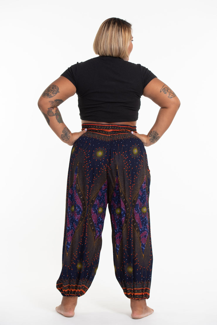 Plus Size Peacock Eye Women's Harem Pants in Navy